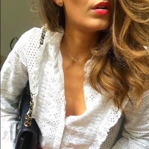 ZARA TOP BLOGGER FAV EYELET BUTTON UP LACE TOP